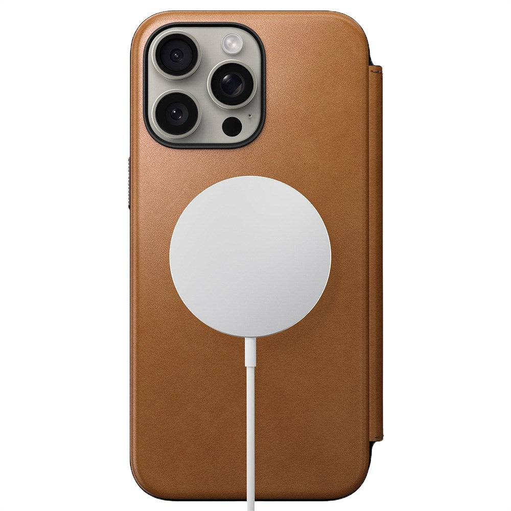 iPhone 15 Pro Max Nomad Modern Leather Folio Case - MagSafe Compatible - Tan