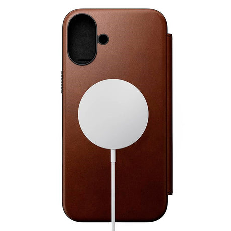 iPhone 16 Plus Nomad Modern Leather Folio Case - MagSafe Compatible - Brown