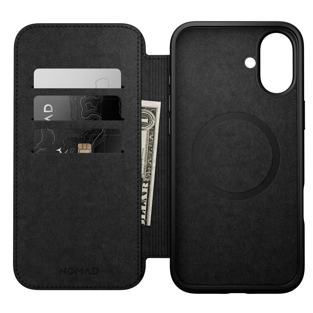 iPhone 16 Plus Nomad Modern Leather Folio Case - MagSafe Compatible - Black