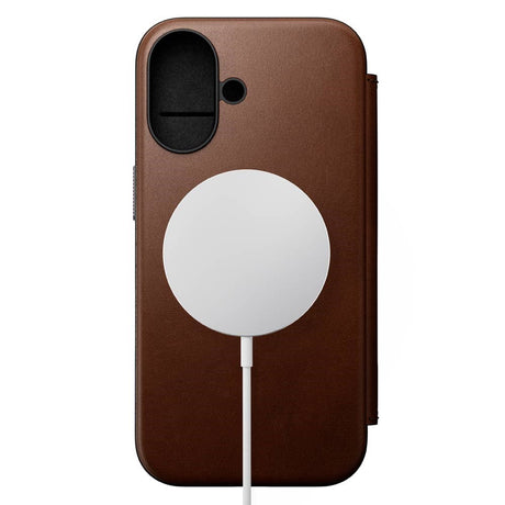 iPhone 16 Nomad Modern Leather Folio Case - MagSafe Compatible - Brown