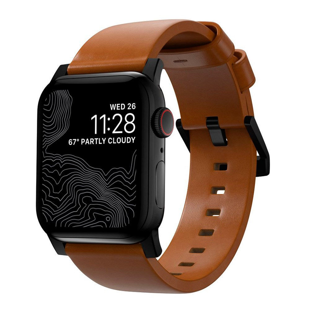 Nomad Apple Watch (42/44/SE/45/46/49mm) Modern Band Strap - English Tan / Black Hardware