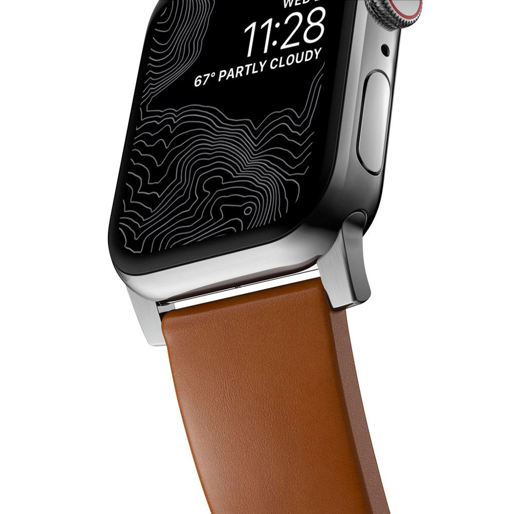 Nomad Apple Watch (42/44/SE/45/46/49mm) Modern Band Strap - English Tan / Silver Hardware