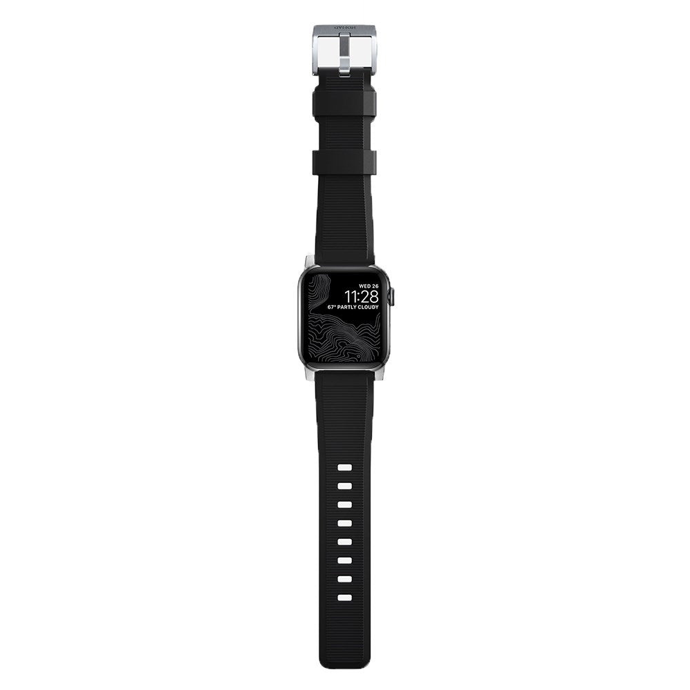 Nomad Apple Watch (42/44/SE/45/46/49mm) Rugged Band Strap - Black / Silver Hardware