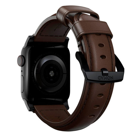 Nomad Apple Watch (42/44/SE/45/46/49mm) Traditional Horween Band Strap - Rustic Brown / Black Hardware