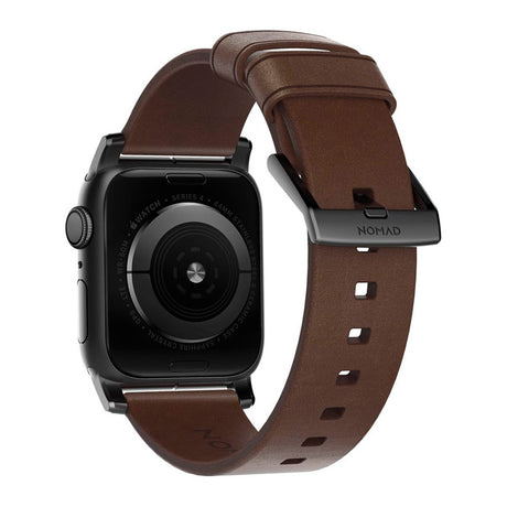 Nomad Apple Watch (42/44/SE/45/46/49mm) Modern Horween Band Strap - Rustic Brown / Black Hardware