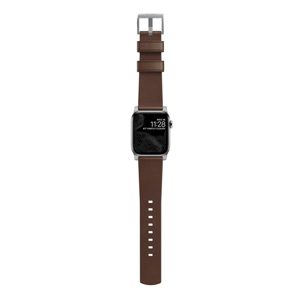 Nomad Apple Watch (42/44/SE/45/46/49mm) Modern Horween Band Strap - Rustic Brown / Silver Hardware