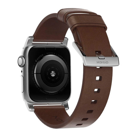 Nomad Apple Watch (42/44/SE/45/46/49mm) Modern Horween Band Strap - Rustic Brown / Silver Hardware