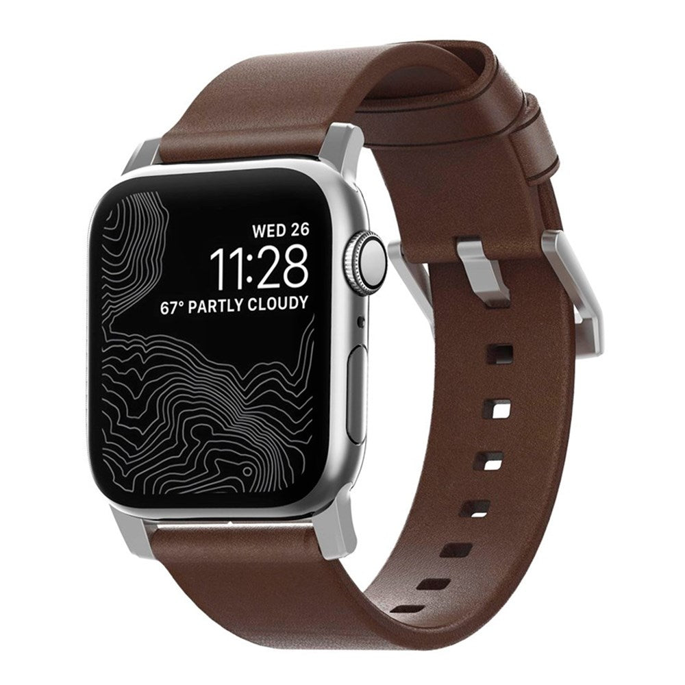 Nomad Apple Watch (42/44/SE/45/46/49mm) Modern Horween Band Strap - Rustic Brown / Silver Hardware