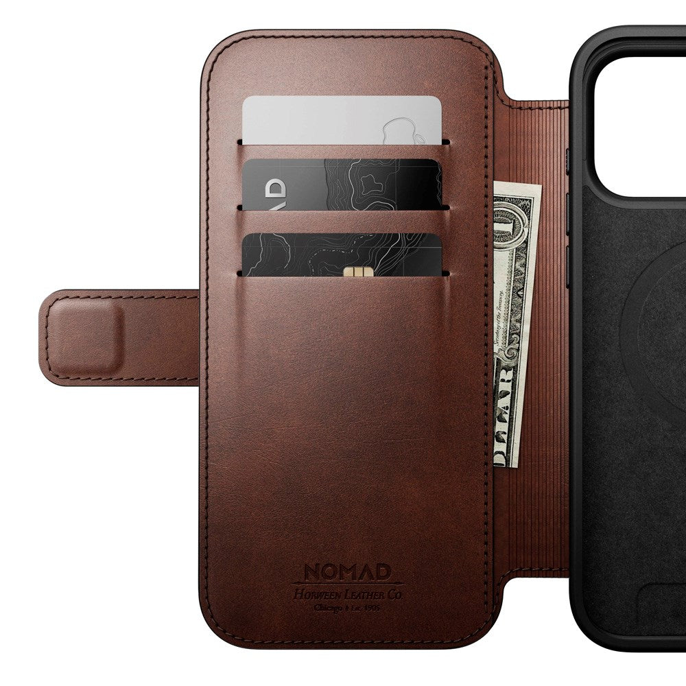 Nomad iPhone 17 Pro Max Modern Horween Leather Folio Case - MagSafe Compatible - Rustic Brown