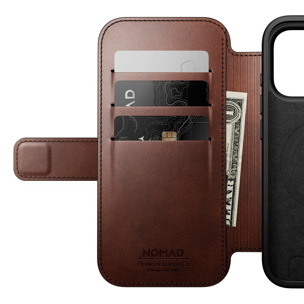 Nomad iPhone 17 Pro Modern Horween Leather Folio Case - MagSafe Compatible - Rustic Brown
