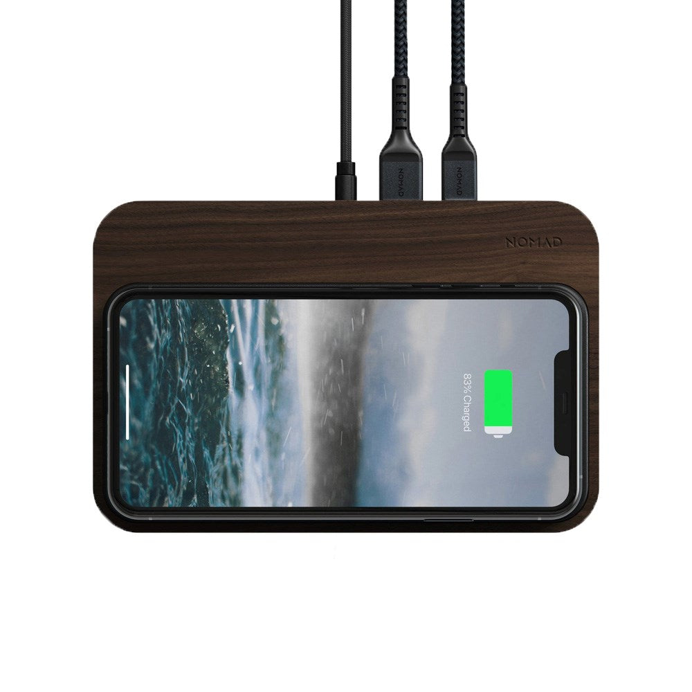 Nomad Base Station Hub Edition w. 10W Wireless Charger & USB-C / USB-A Port - Brown / Black