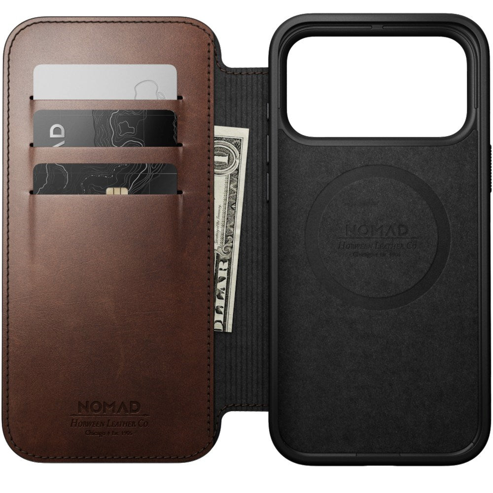 iPhone 18 Pro Nomad Modern Horween Leather Folio Case - MagSafe Compatible - Rustic Brown