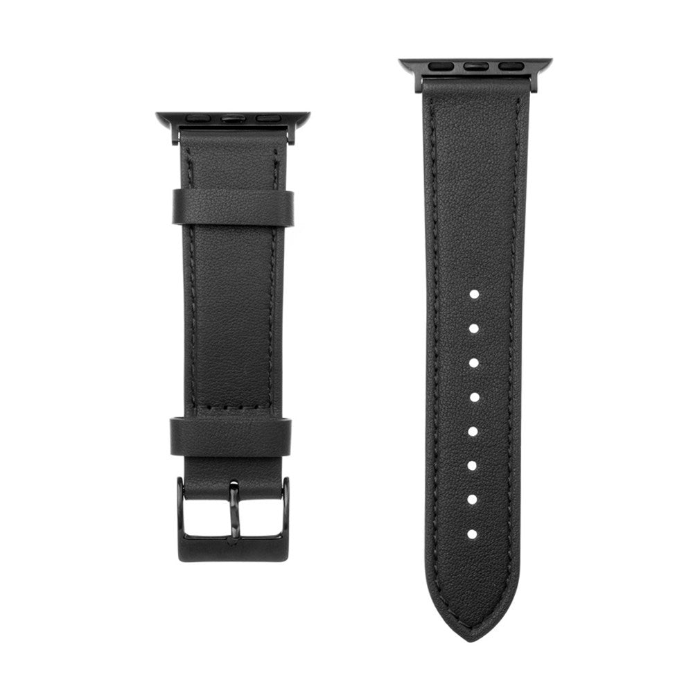 Fixed Apple Watch (42/44/SE/45/46/49mm) Genuine Leather Strap - Black