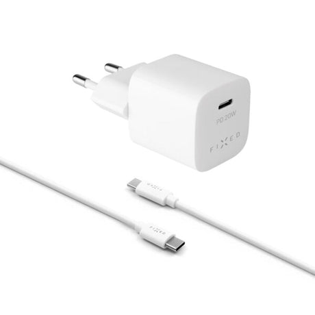 Fixed Mini Wall Charger with 1x USB-C / 1x USB-C Cable 20W - 1m - White
