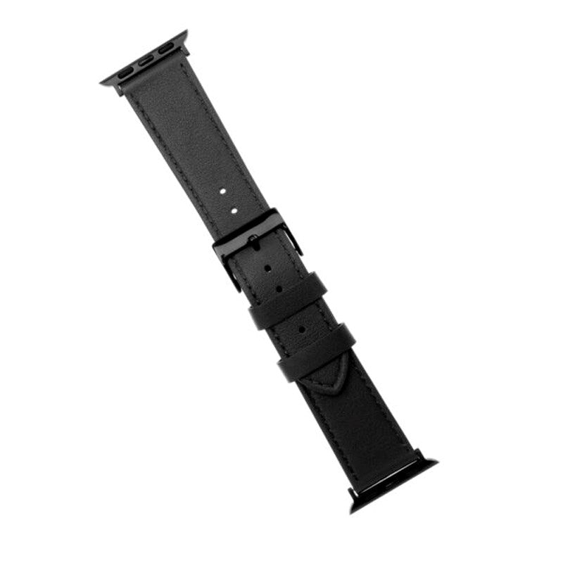 Apple Watch (38 / 40 / SE / 41 / 42mm) Fixed Genuine Leather Strap - Black