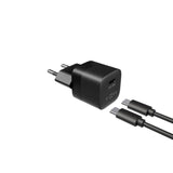 Fixed Mini Wall Charger with 1x USB-C / 1x USB-C Cable 20W - 1m - Black