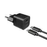 Fixed 20W USB-C PD Fast Wall Charger with USB-C to Lightning Cable - Black