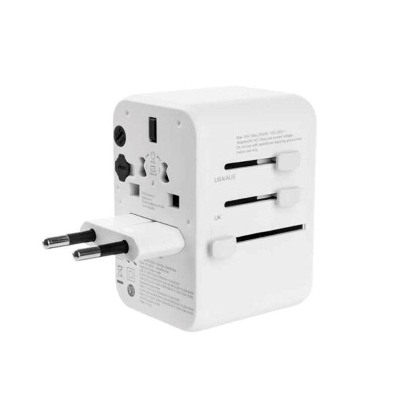 Fixed Universal Travel Adapter 65W EU / UK / USA / AUS - White