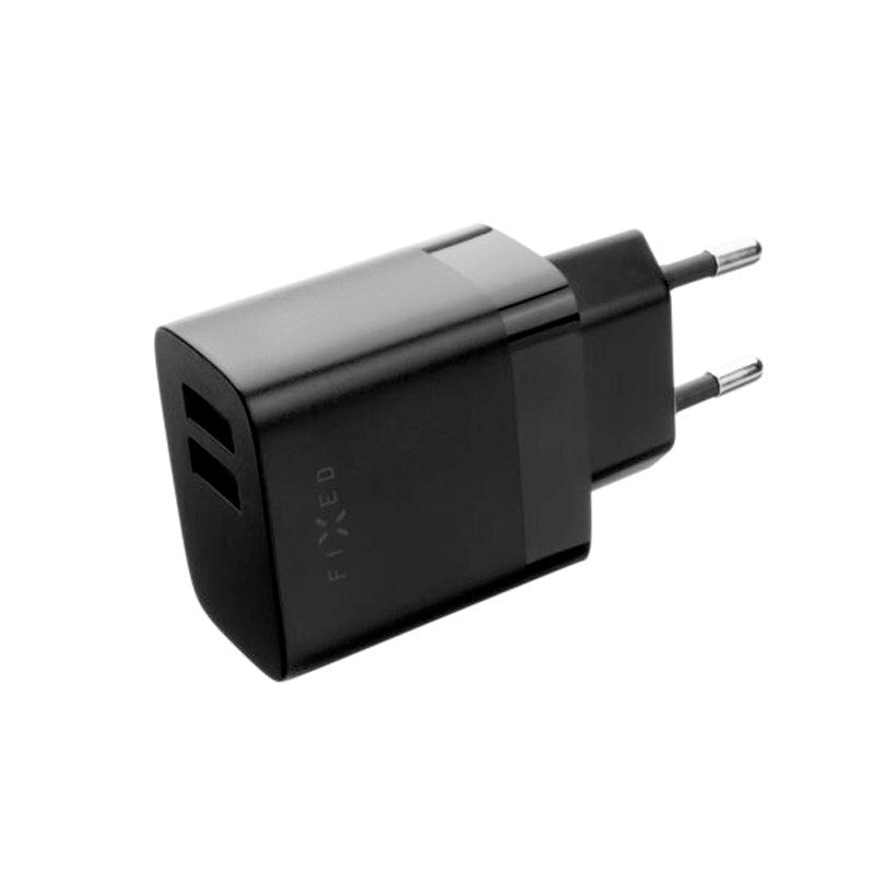 Fixed Wall Charger with 2x USB-A / 1x USB-C Cable 17W - 1m - Black