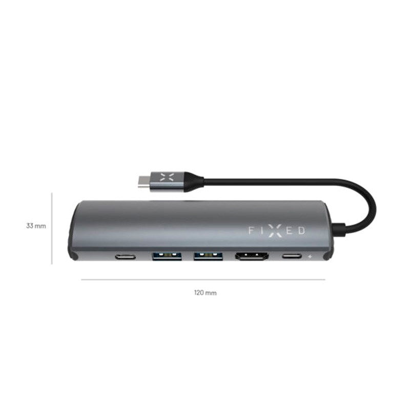 Fixed 100W HubPro 6-in-1 USB-C Multiport Adapter - Grey