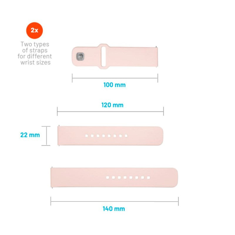 Fixed Universal Smartwatch Sporty Silicone Strap (22mm) - Pink