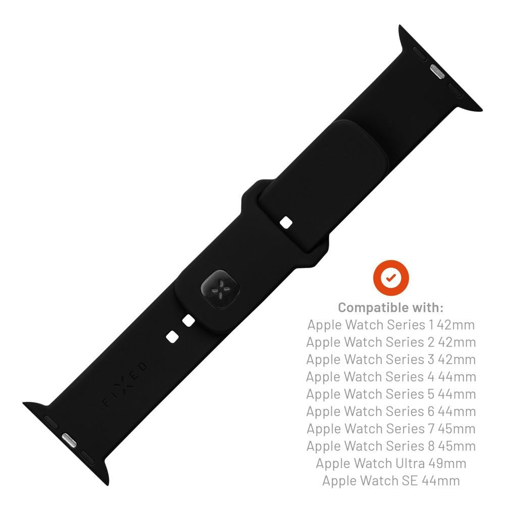 Fixed Apple Watch (42/44/SE/45/46/49mm) Sporty Wide Silicone Strap Set - Black