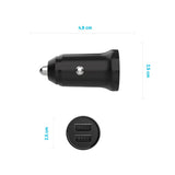 Fixed Mini Car Charger 2x USB-A / 1x USB-C Cable 15W - 1m - Black