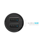 Fixed Mini Car Charger 2x USB-A / 1x Lightning Cable 15W - 1m - Black