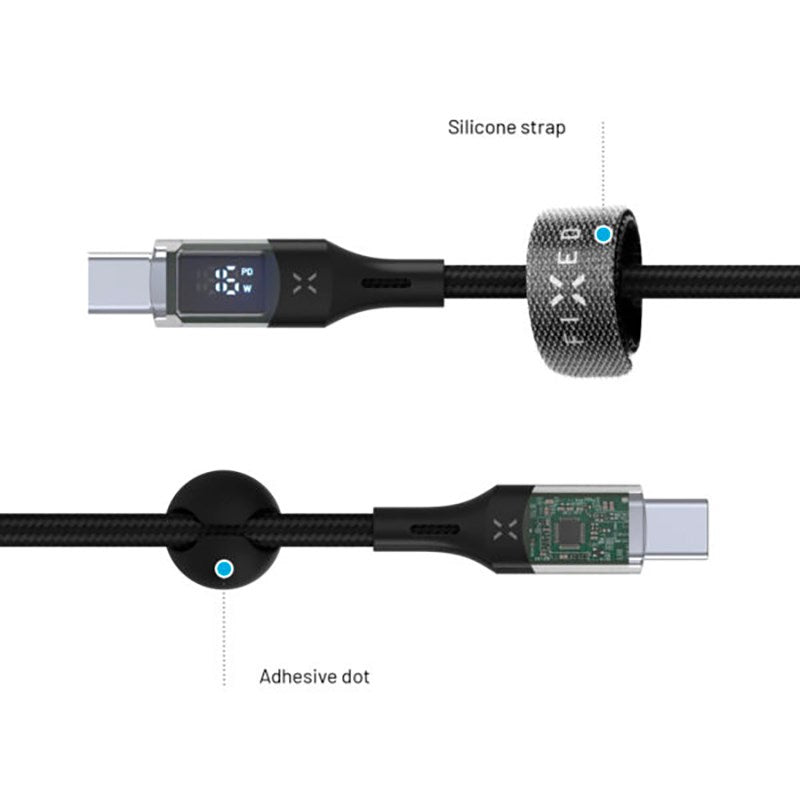 Fixed LED Display USB-C to USB-C PD Cable 100W - 2m - Black