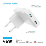 Fixed Slim Wall Charger with 2 x USB-C & Travel Adapter - EU / UK / US / AUS - White