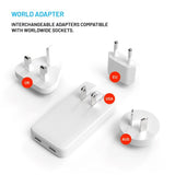 Fixed Slim Wall Charger with 2 x USB-C & Travel Adapter - EU / UK / US / AUS - White