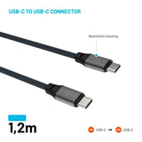 Fixed Magnetic USB-C to USB-C Cable 240W - 1.2m - Black