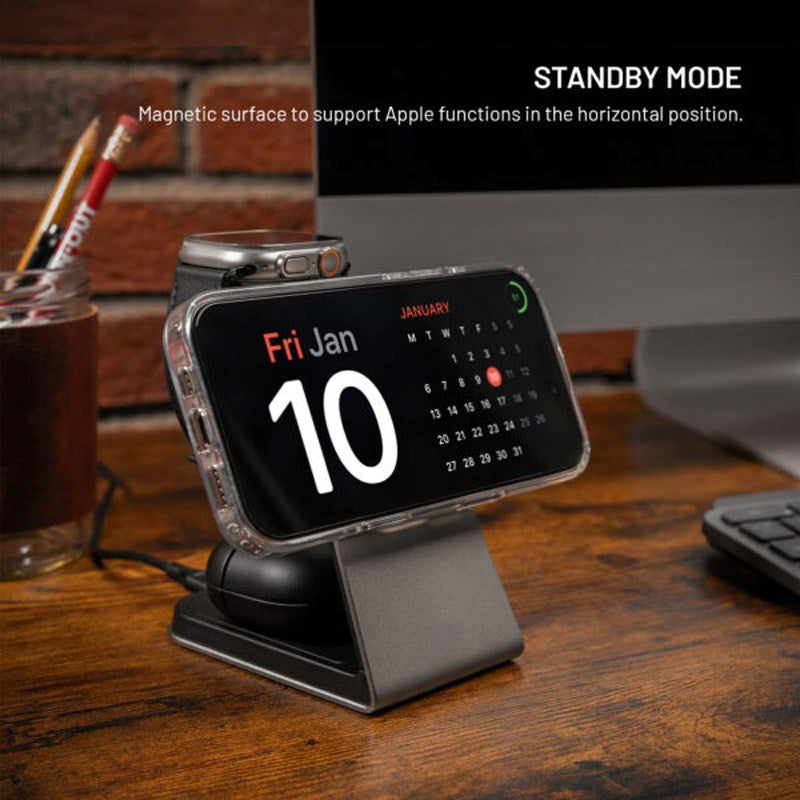 FIxed 3-in-1 Wireless Charging Dock 15W - Smartphone / Apple Watch / AirPods - Titanium
