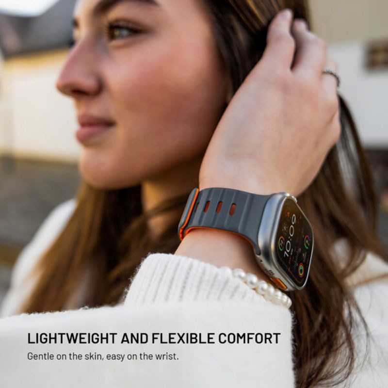 Apple Watch (42/44/SE/45/46/49mm) Fixed Magnetic Silicone Strap - Grey / Orange