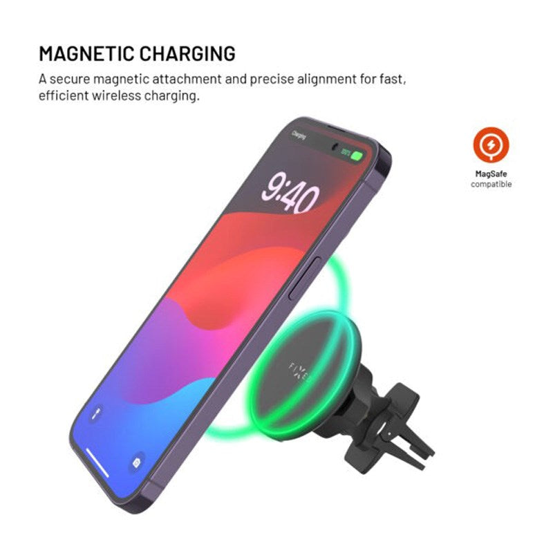 Fixed Car Phone Holder with 15W Wireless Charging - Ventilation Grille - Black