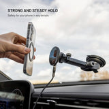 Fixed Car Phone Holder with 15W Wireless Charging - Windshield / Dashboard - Black