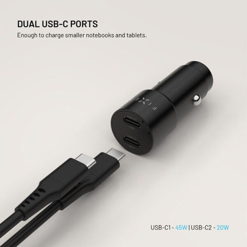 Fixed Car Charger 65W with 2 x USB-C - Black