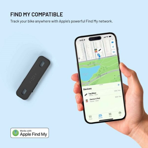 Fixed GPS & Bluetooth Tracker for Bike Mount - Apple Find My Compatible - Black