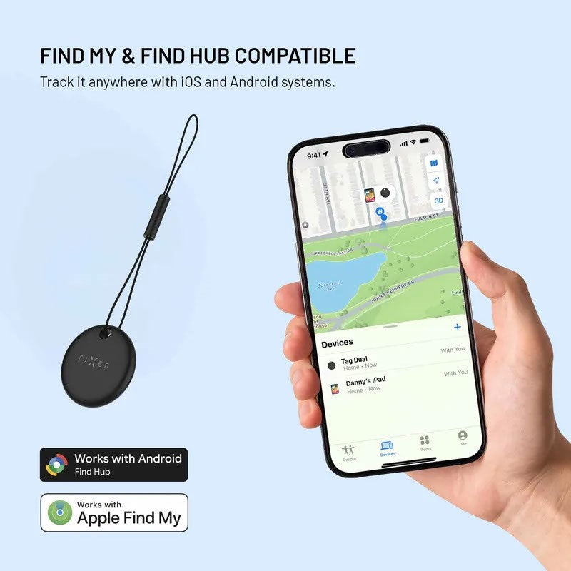 Fixed Tag Dual - Bluetooth GPS Tracker - Apple Find My / Find Hub Compatible - Black