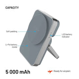 Fixed MagZen 5 20W Qi2 PowerBank with Stand & Apple Watch Charger - MagSafe Compatible - 5000mAh - Gray