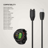 Fixed USB-C Charging Cable for Garmin Smartwatch - 2m - Black
