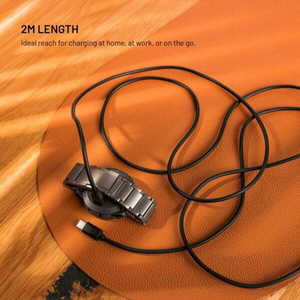 Fixed USB-C Charging Cable for Garmin Smartwatch - 2m - Black