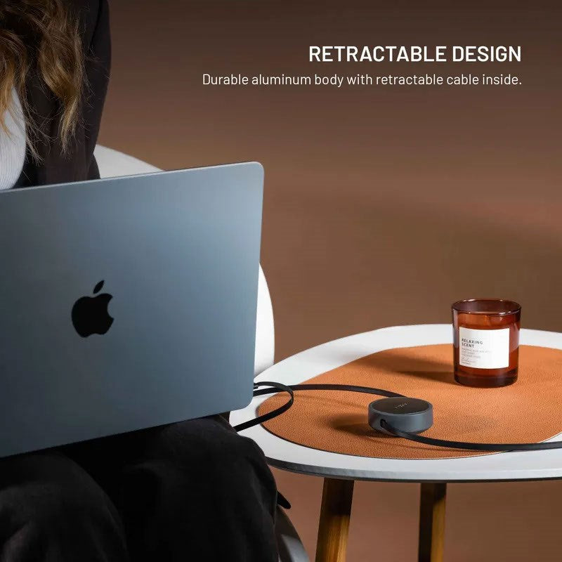 Fixed Retractable 100W USB-C to USB-C Cable - 1m - Black