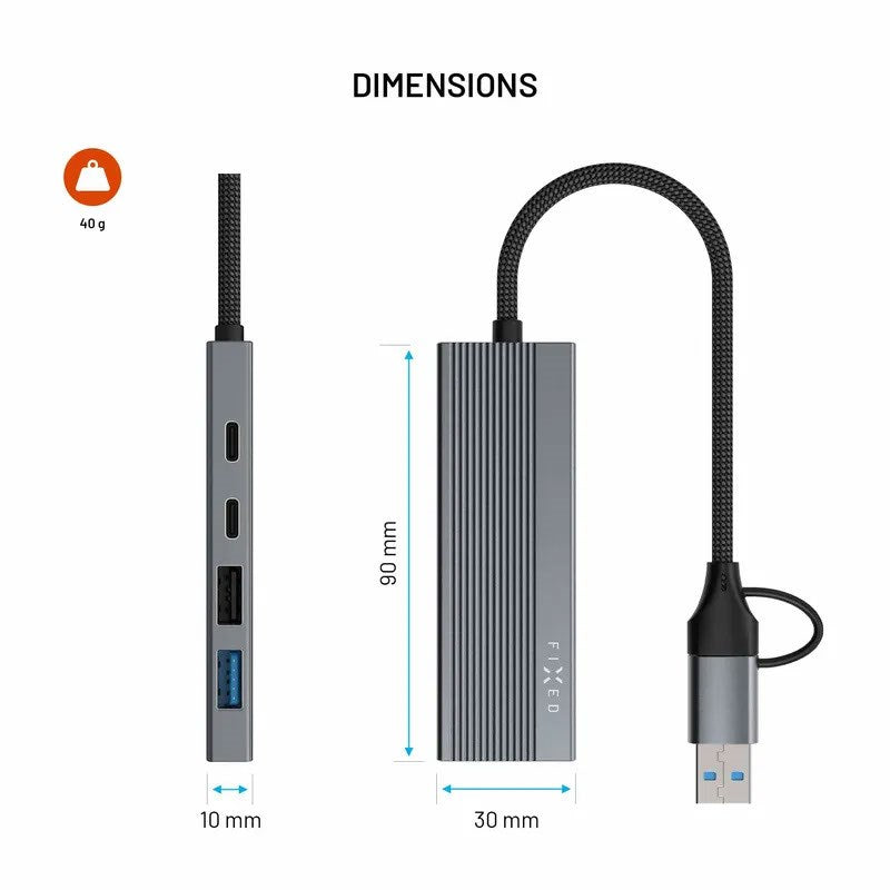 Fixed 4-in-1 USB-C Multiport with 2 x USB-A 2 x USB-C - Silver