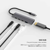 Fixed 5-i-1 USB-C Multiport with 3 x USB-C 1 x USB-A 1 x HDMI - Silver