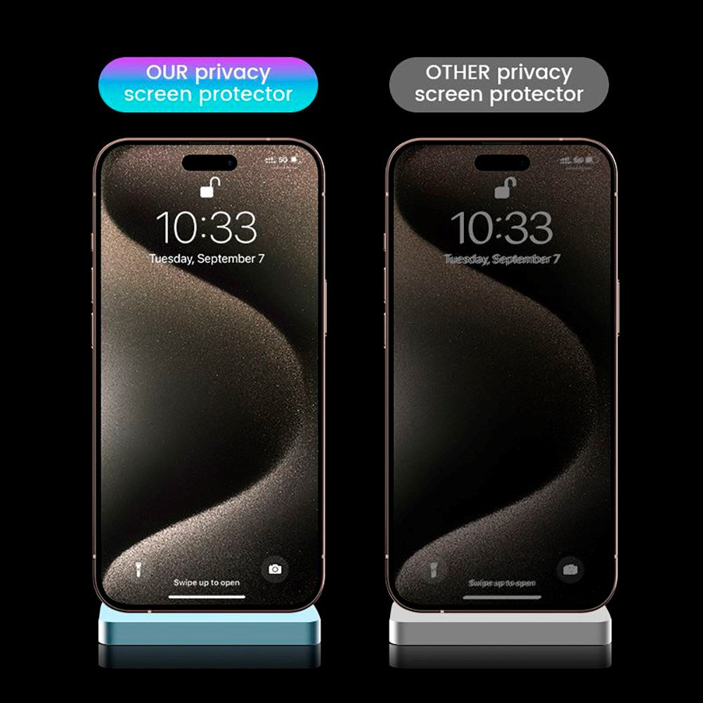 iPhone 15 Pro Mobile Origin Protective glass with Privacy Function - Case Friendly - 2 Pack - Black Edge