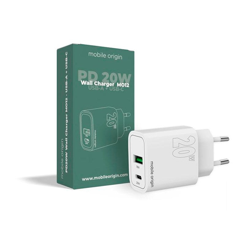 Mobile Origin MO12 20W Wall Charger with 1x USB-A & 1x USB-C - White