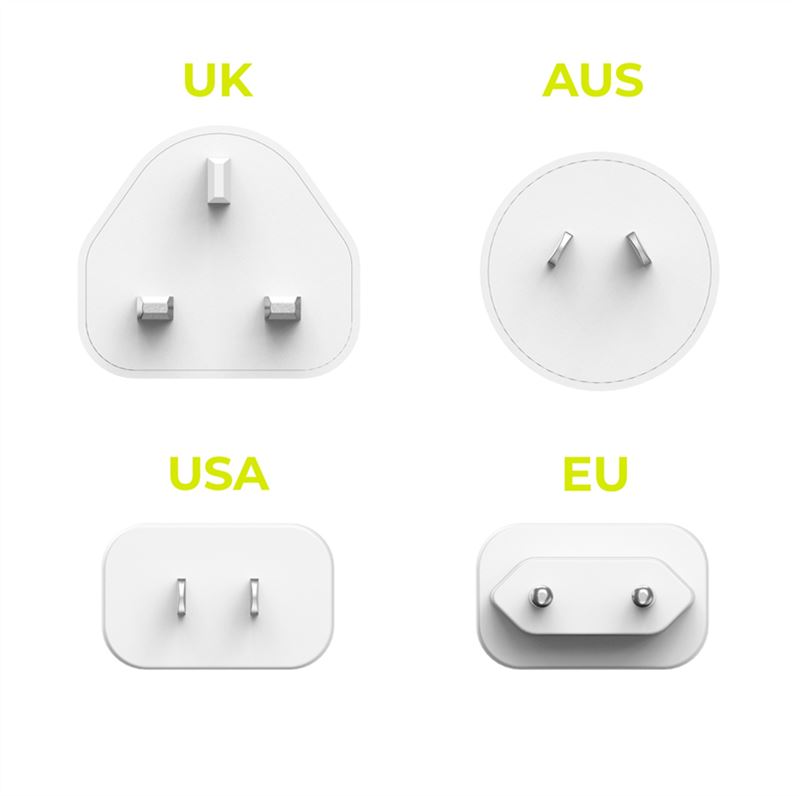Mobile Origin GaN 30W Travel Adapter - EU, USA, UK, AUS - Hvid