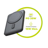 Mobile Origin 20W Powerbank 5000mAh with LED Display - USB-C Connector - Grey