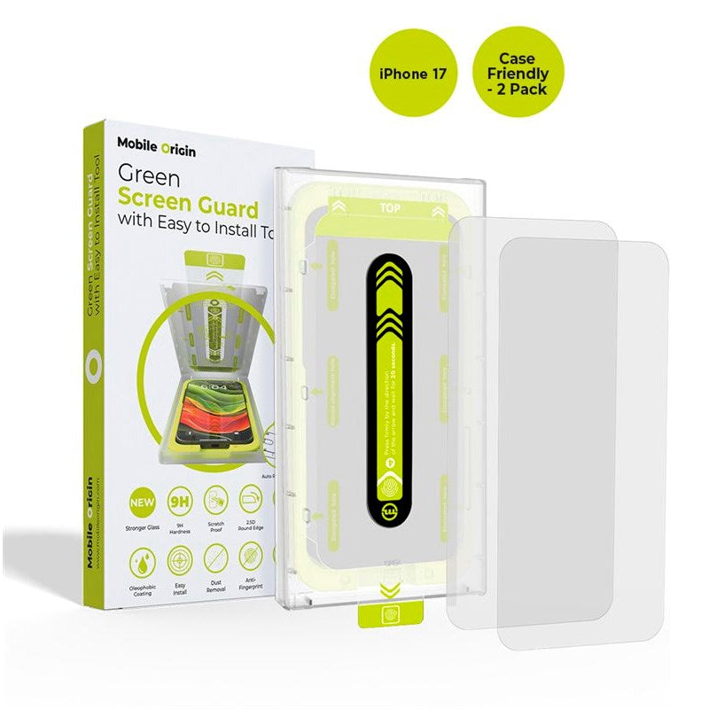 iPhone 17 Mobile Origin Protective Glass incl. Mounting box - Case Friendly - 2 pcs. - Transparent